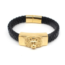 316l stainless steel lion head leather bracelet wholesale